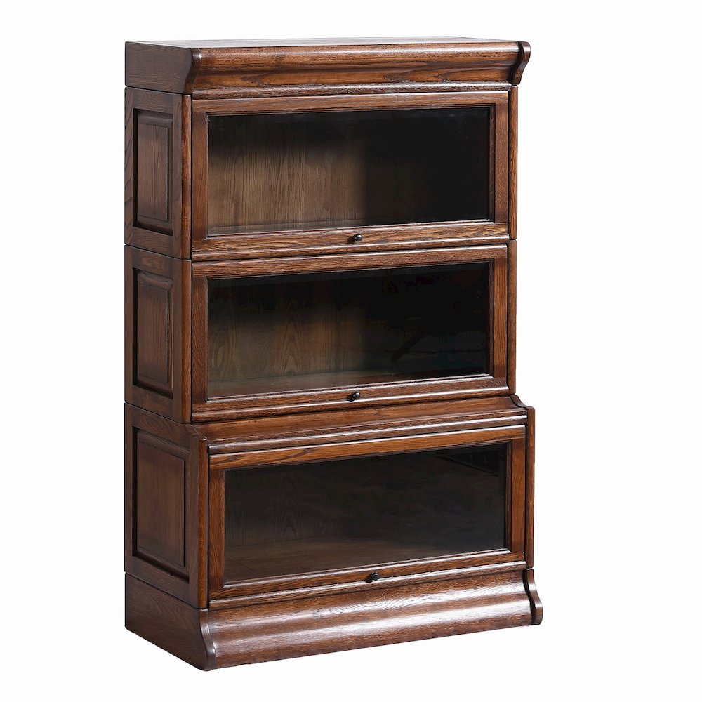 Mission 3 Stack Oak Barrister Bookcase - Beveled Glass - Walnut. Picture 1