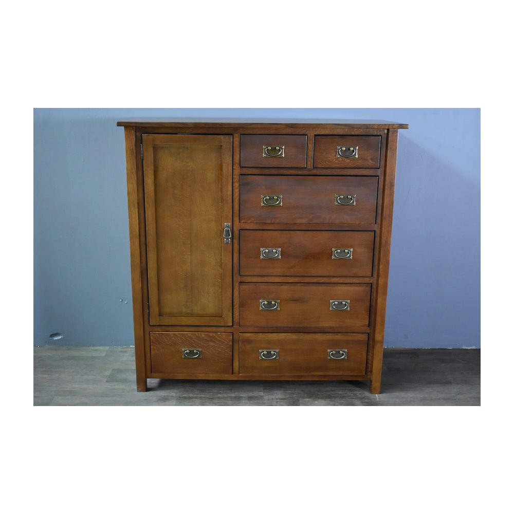 Mission Style Solid Oak Chest Of Drawers - Walnut. Picture 1