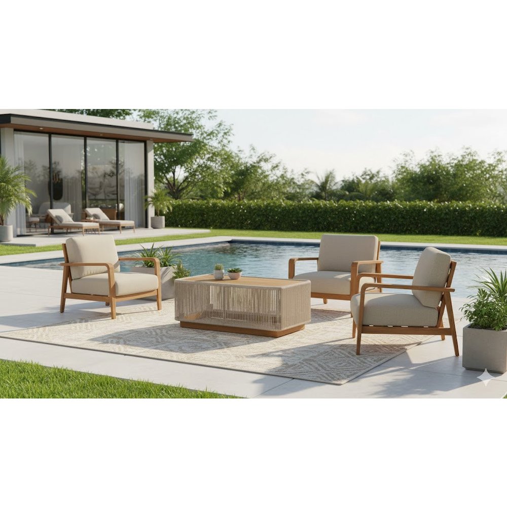 Alpine Teak outdoor collection Beige Rope Coffee table. Picture 3