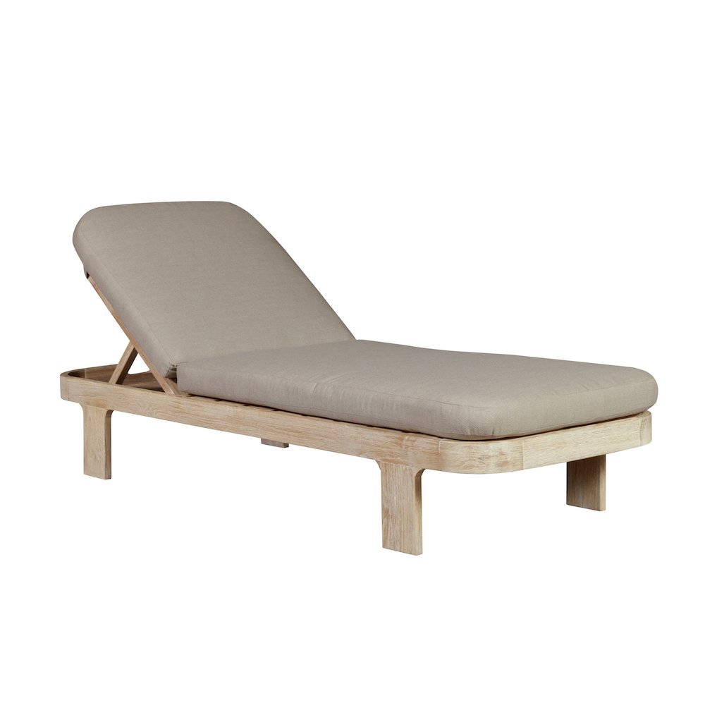 Eclipse Outdoor Solid Teak Wood Natural Look Sun Lounger  - Grey Fabric. Picture 3