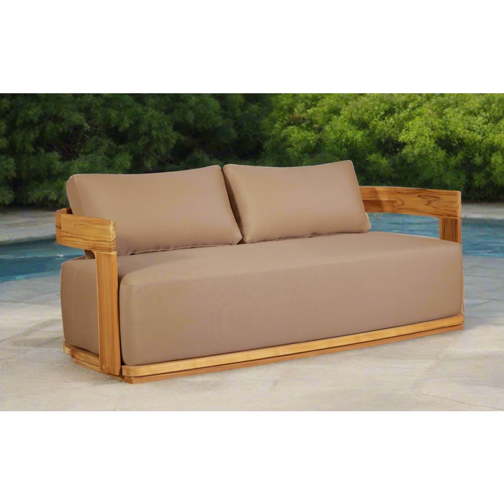 Eclipse Outdoor Solid Teak Wood Love seat - Light Brown Fabric. Picture 2