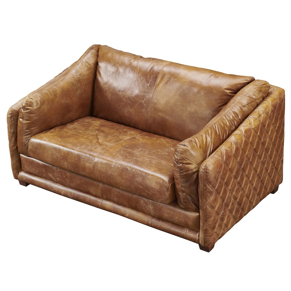 Waco Rustic Modern Love Seat - Light Brown Leather. Picture 1