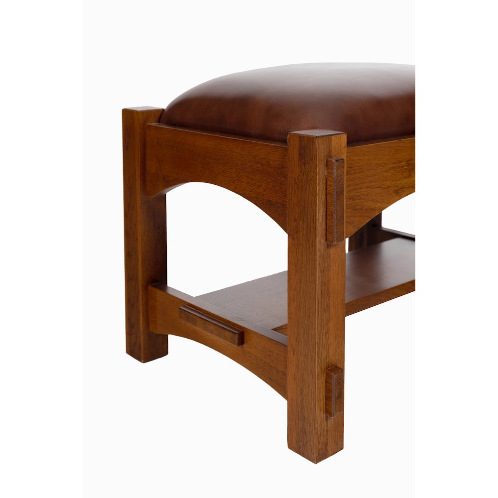 Craftsman / Mission Mortise and Tenon Foot Stool - Chestnut Brown Leather. Picture 3