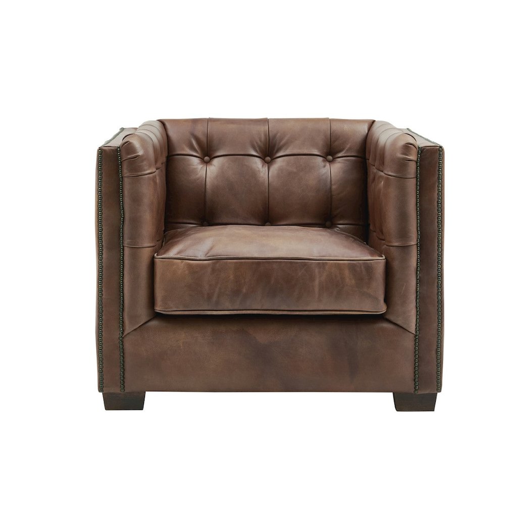 Tuxedo Leather Arm Chair - Bark Brown. Picture 1