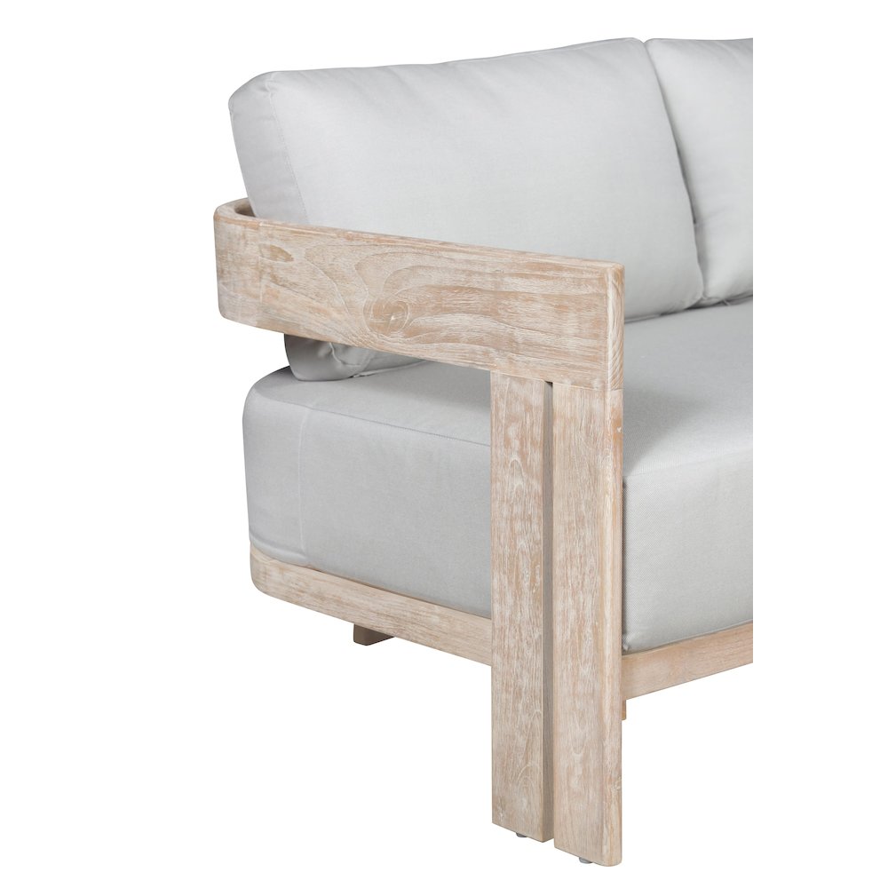 Paradiso Outdoor Solid Teak Wood Love seat - Light Gray Fabric. Picture 3