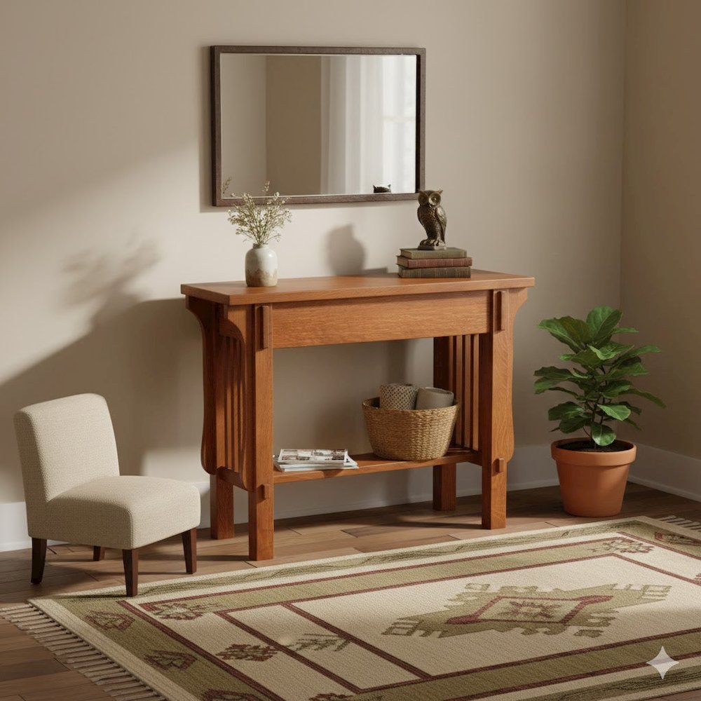 Arts & Crafts Crofter Console Table - Michael's Cherry. Picture 3