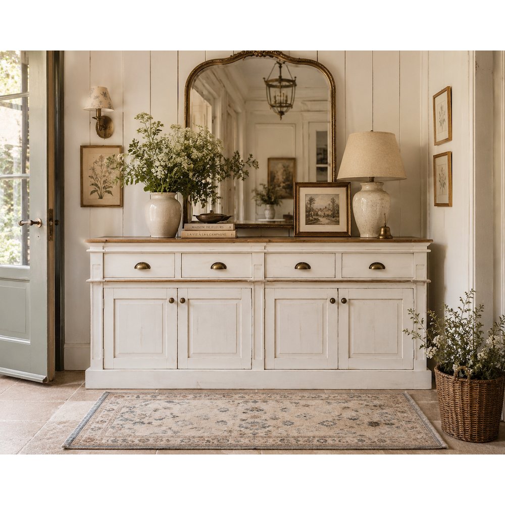 Farmhouse Style Solid Wood Sideboard Console Cabinet with Drawers & Storage -92". Picture 3