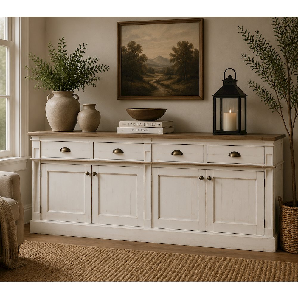 Farmhouse Style Solid Wood Sideboard Console Cabinet with Drawers & Storage -92". Picture 4