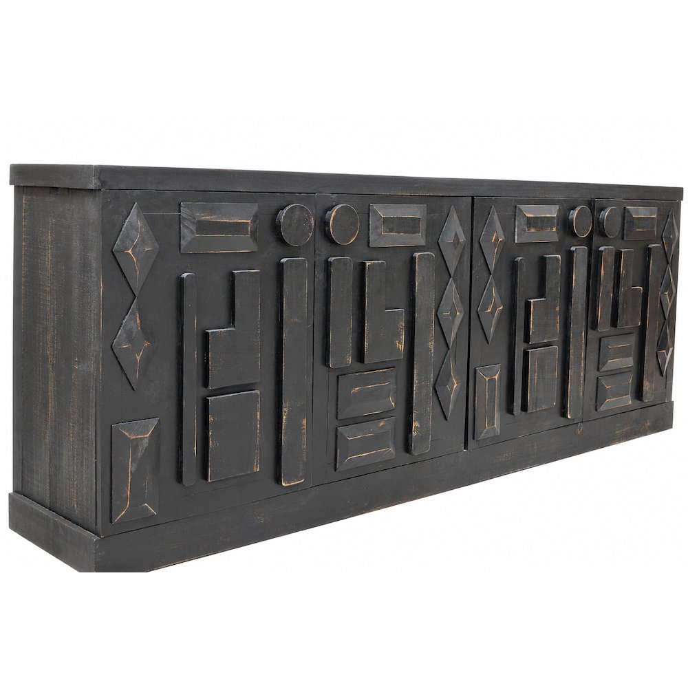 Asbury Asian Inspired Solid Wood 92" Sideboard, Console - Black. Picture 1