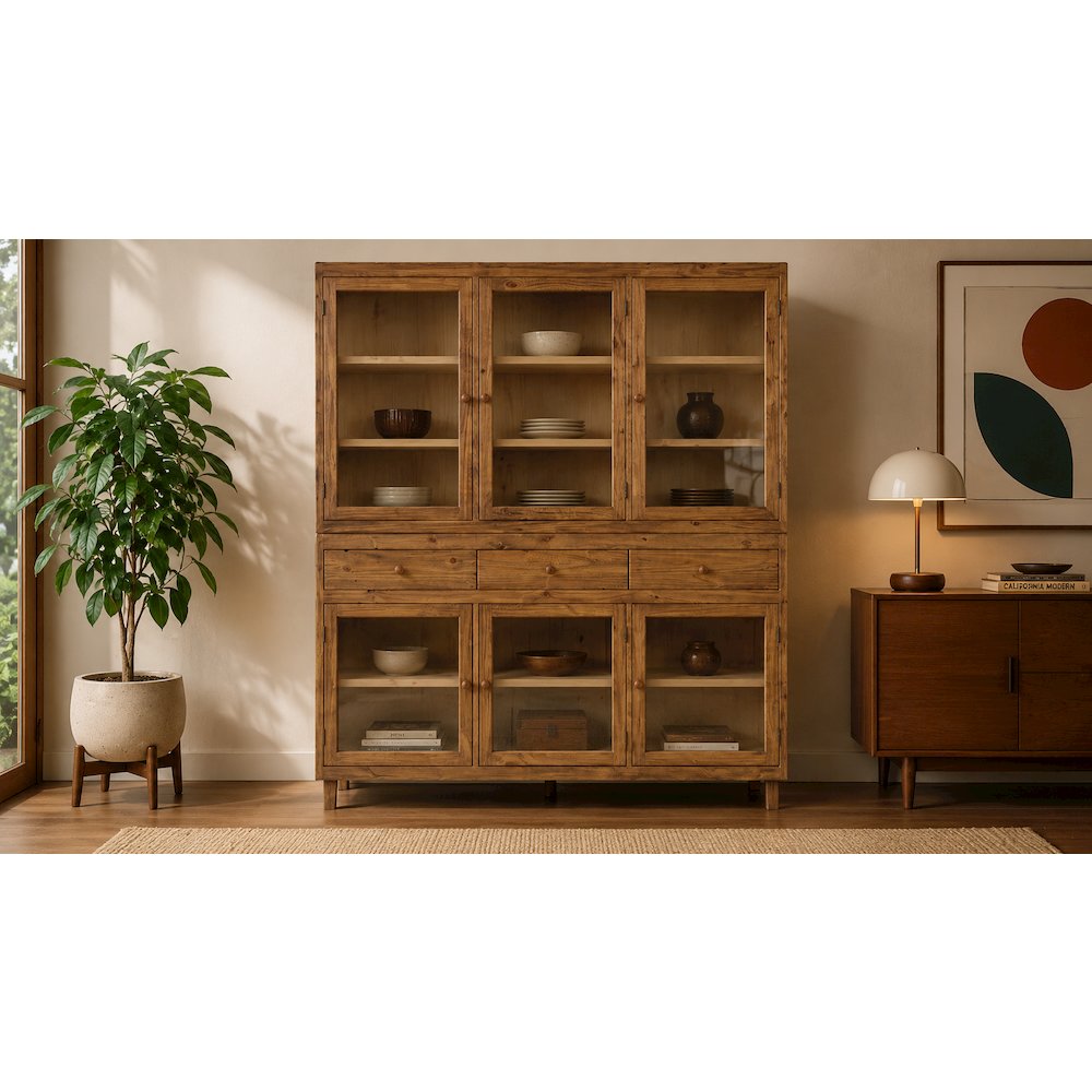 Rustic Modern Solid Pine Wood Sideboard Console Cabinet with Storage - 88". Picture 2