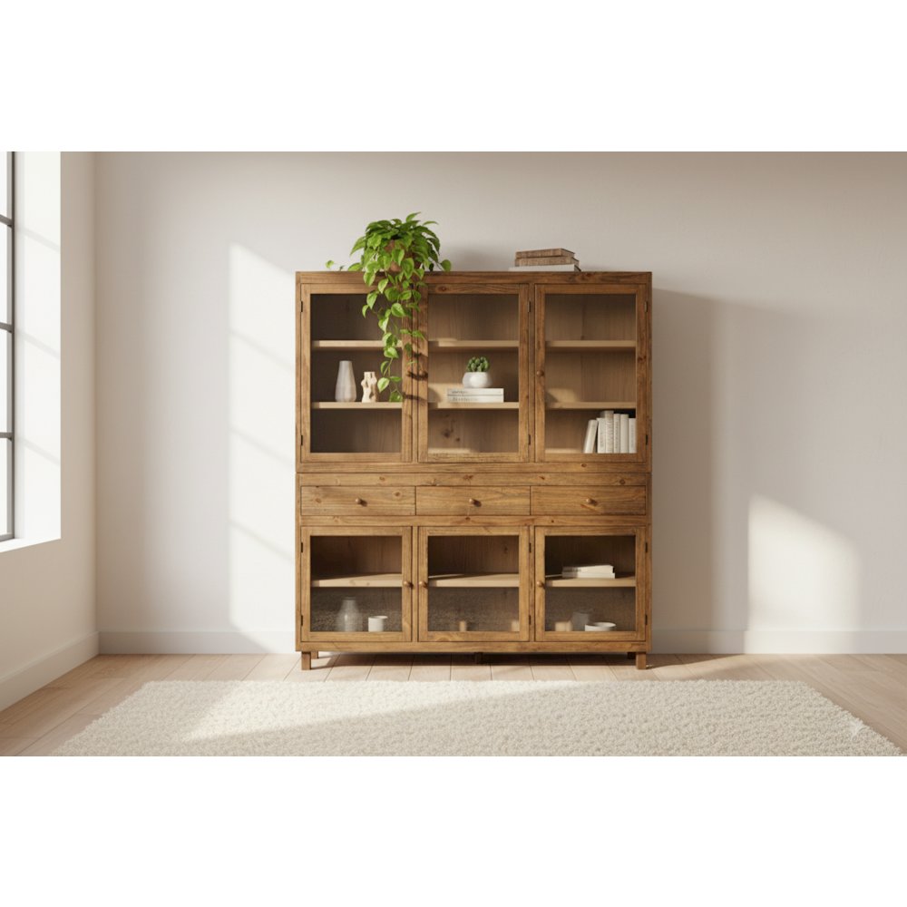 Rustic Modern Solid Pine Wood Sideboard Console Cabinet with Storage - 88". Picture 6