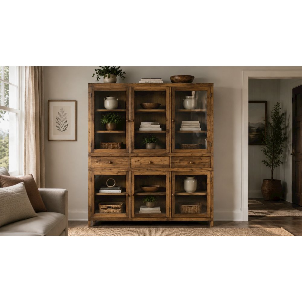 Rustic Modern Solid Pine Wood Sideboard Console Cabinet with Storage - 88". Picture 4