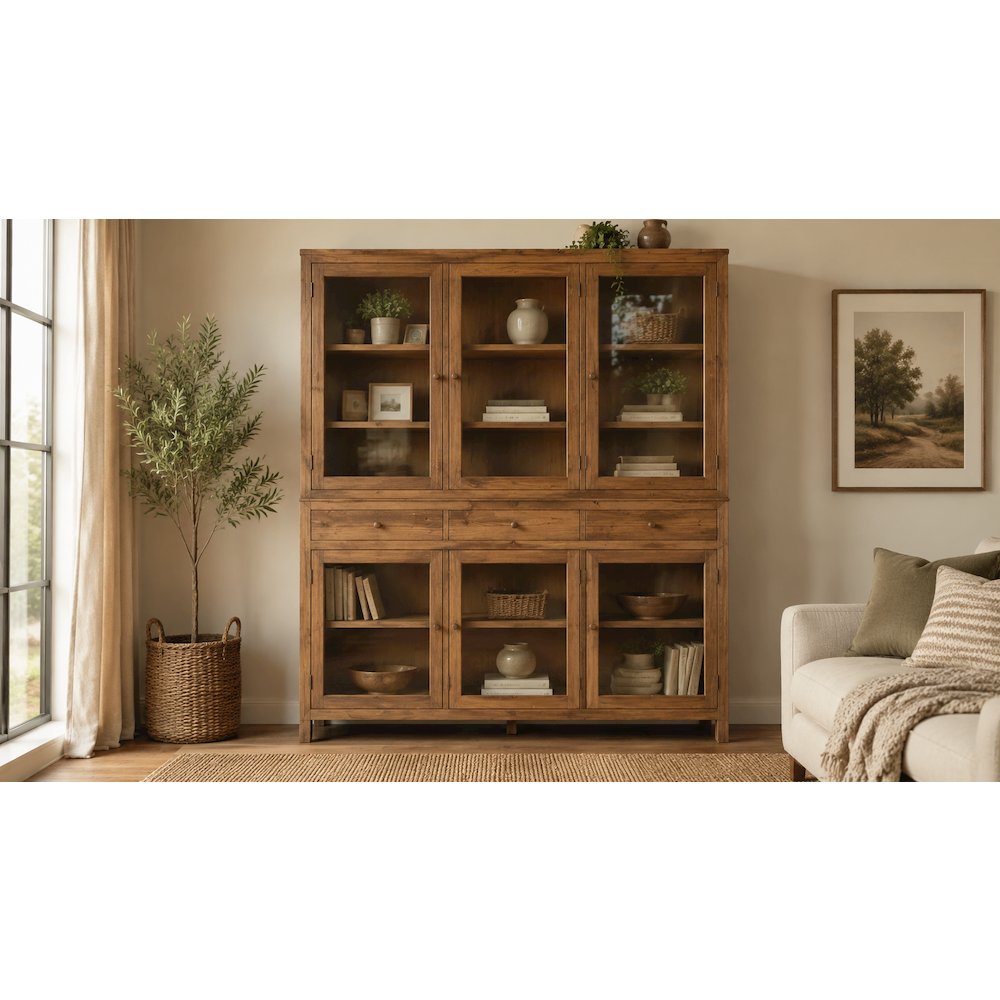 Rustic Modern Solid Pine Wood Sideboard Console Cabinet with Storage - 76". Picture 5