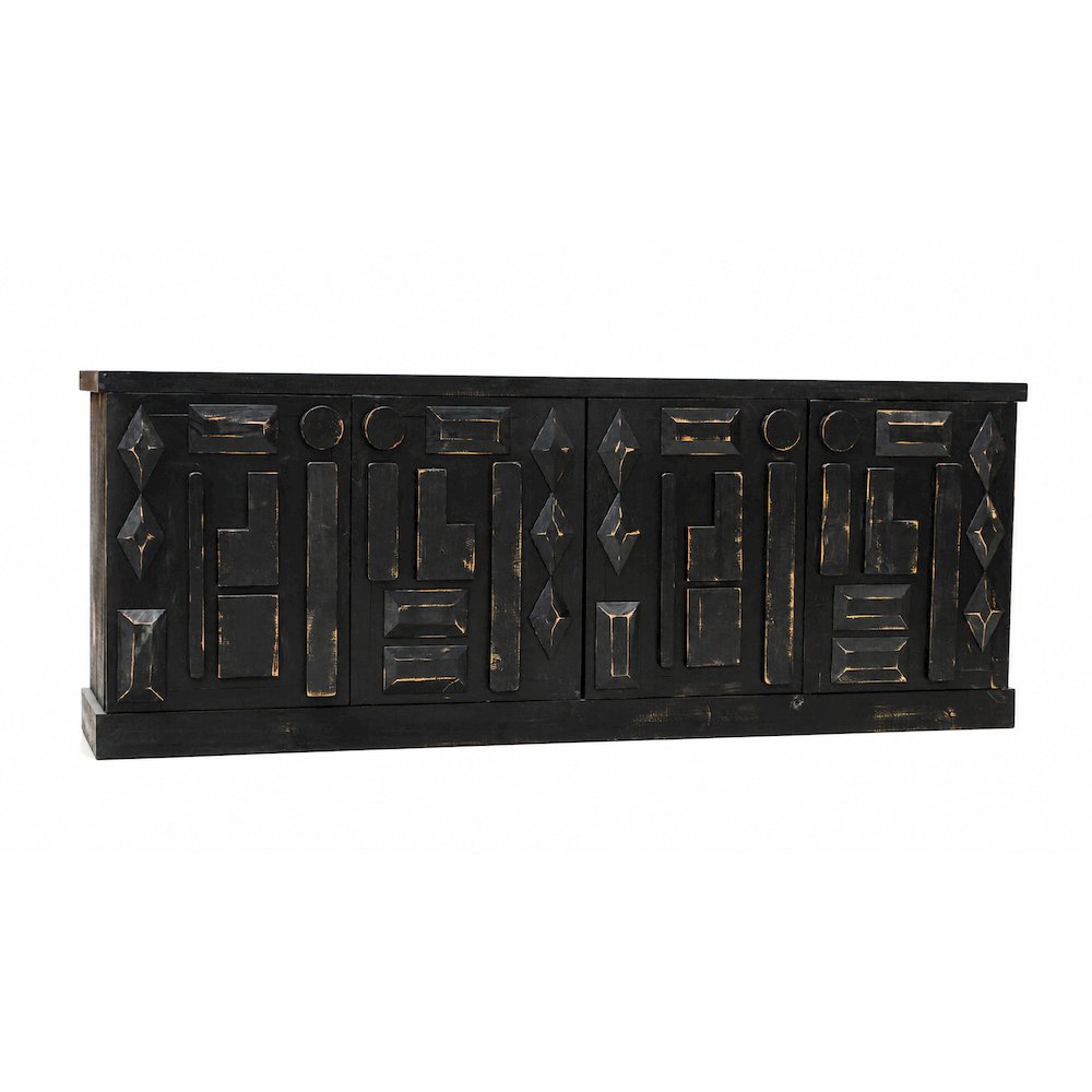 Asbury Asian Inspired Solid Wood 72" Sideboard, Console - Black. Picture 3