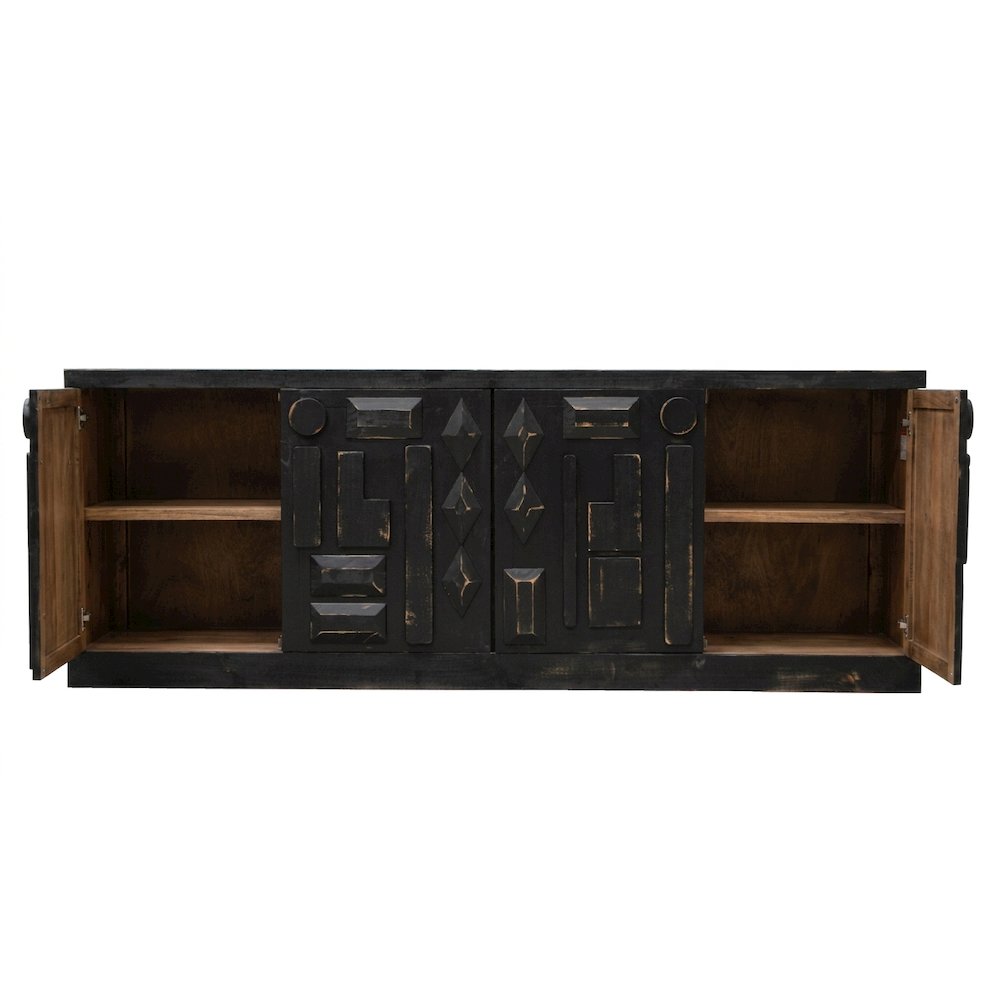 Asbury Asian Inspired Solid Wood 72" Sideboard, Console - Black. Picture 4