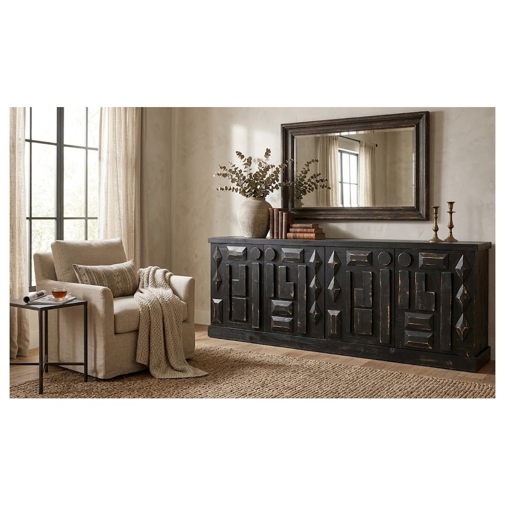 Asbury Asian Inspired Solid Wood 72" Sideboard, Console - Black. Picture 2