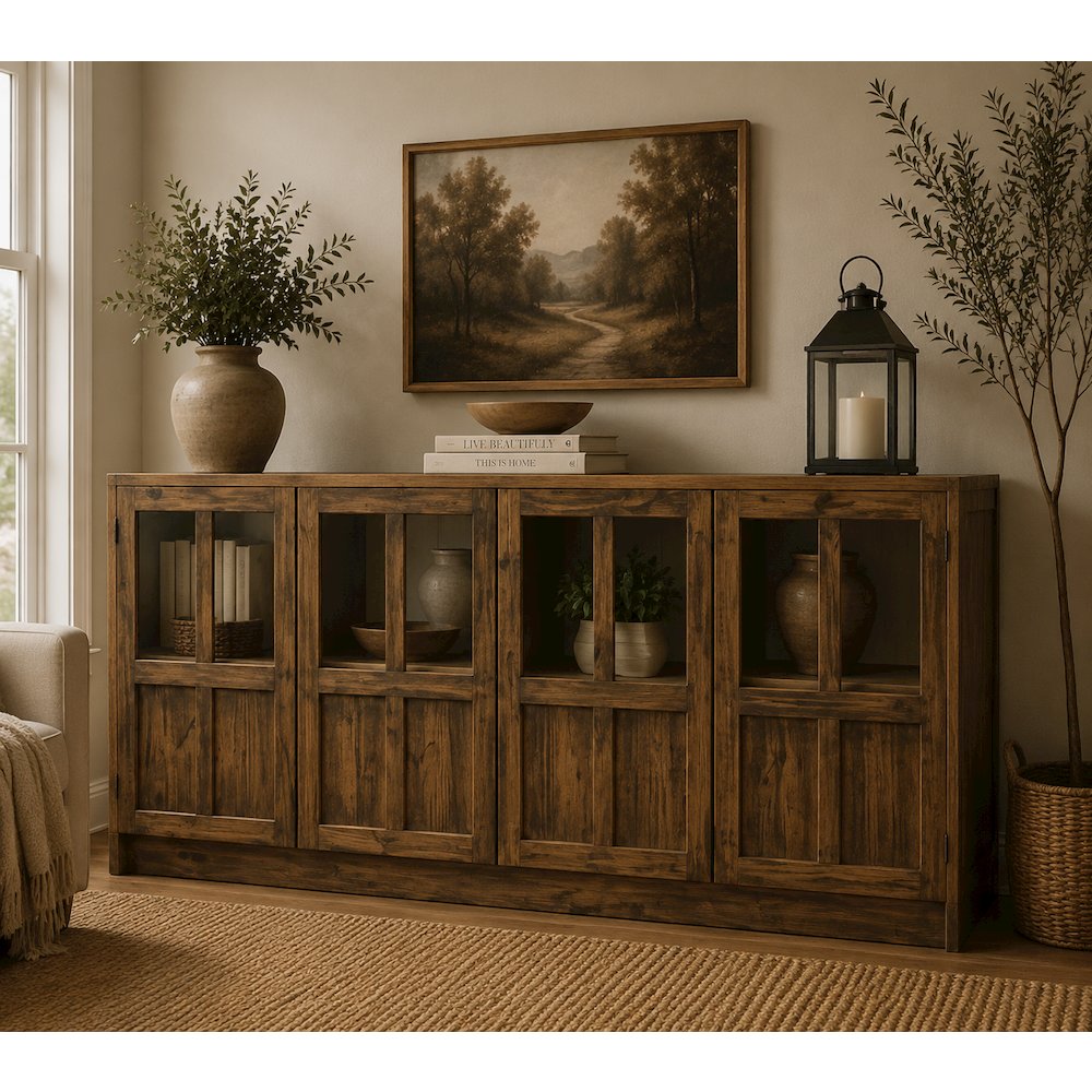 Rustic-Modern Solid Wood Sideboard, Cabinet - 91". Picture 6
