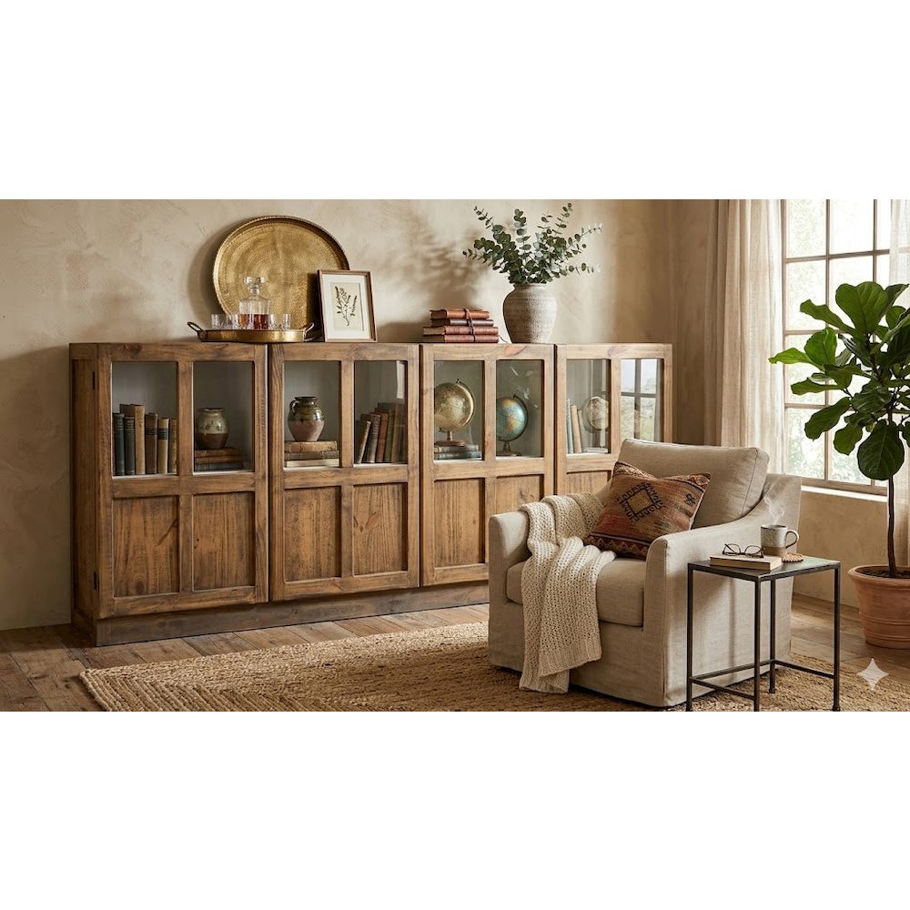 Rustic-Modern Solid Wood Sideboard, Cabinet - 91". Picture 4