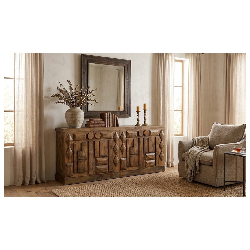 Rustic-Modern Geometric Design Sideboard, Cabinet. Picture 3