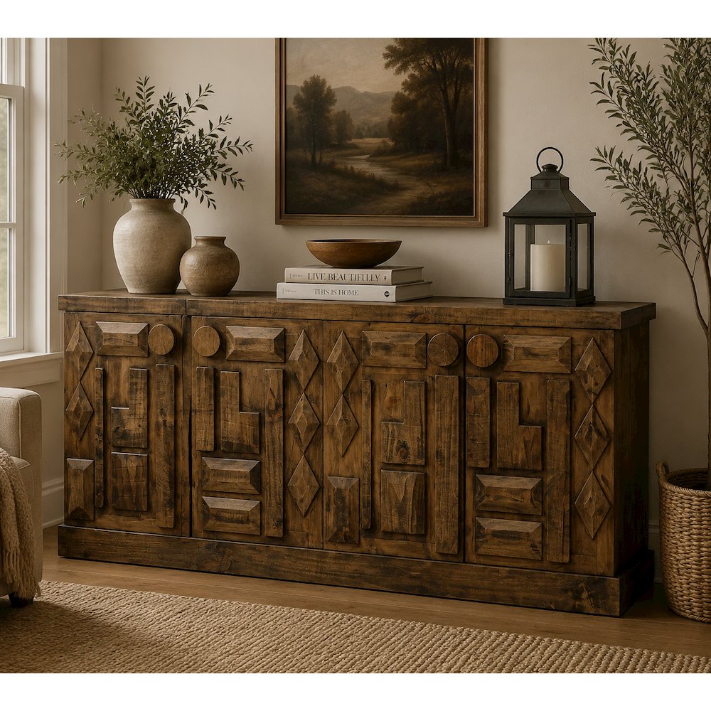 Rustic-Modern Geometric Design Sideboard, Cabinet. Picture 2