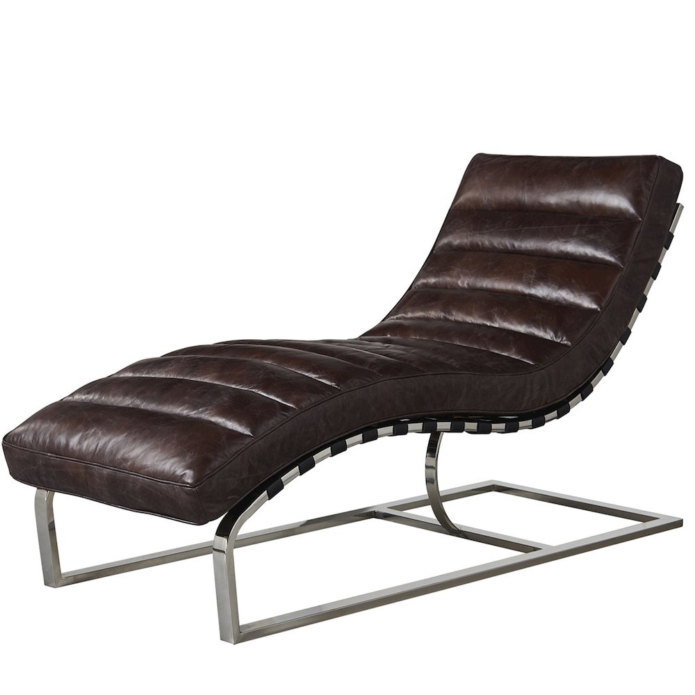 Plano Modern Channeled Leather Chaise Lounge - Dark Brown Leather. Picture 1