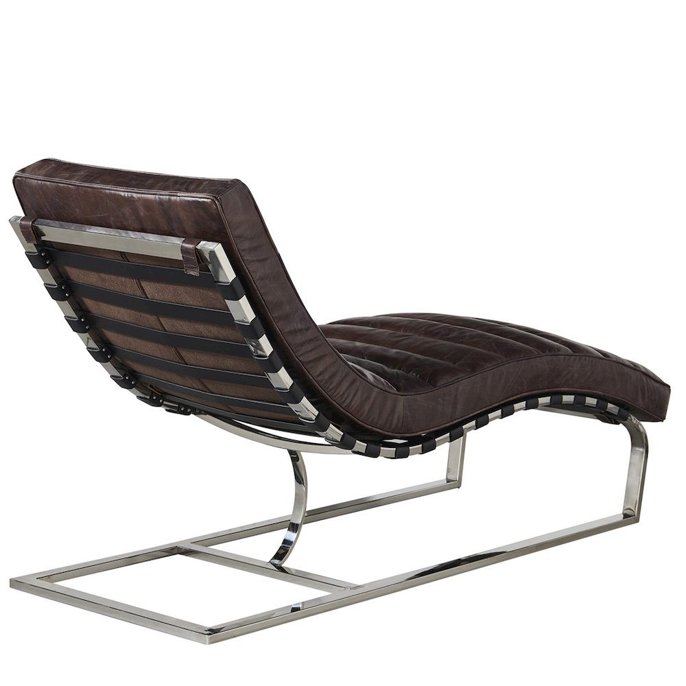 Plano Modern Channeled Leather Chaise Lounge - Dark Brown Leather. Picture 3