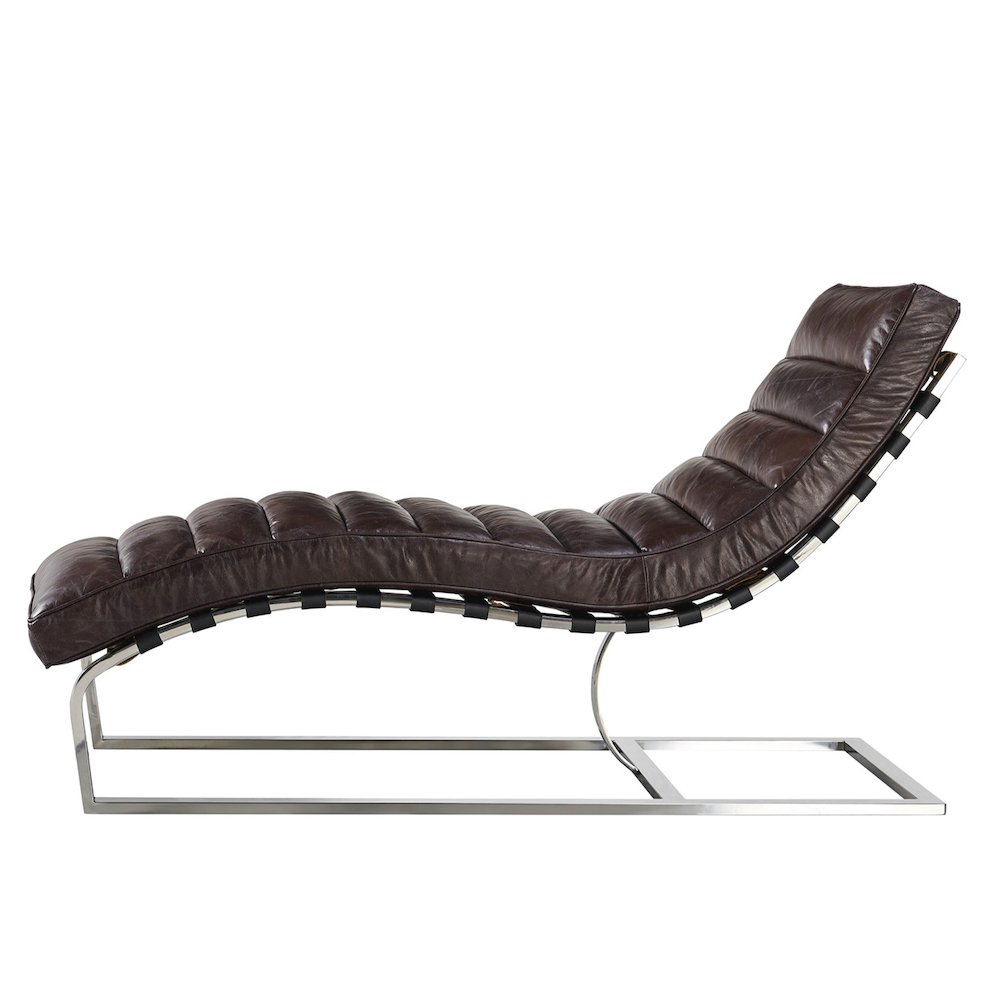Plano Modern Channeled Leather Chaise Lounge - Dark Brown Leather. Picture 2