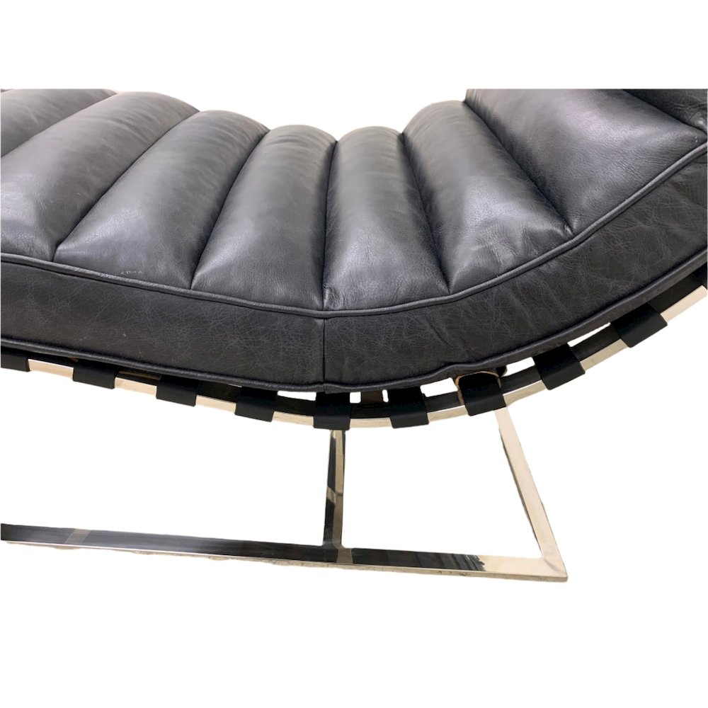 Plano Modern Channeled Leather Chaise Lounge - Slate Leather. Picture 5