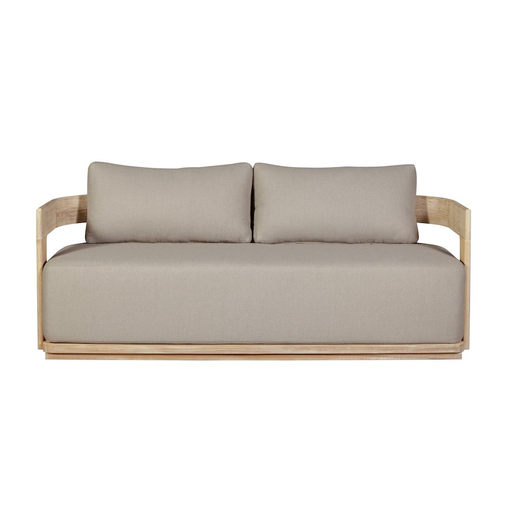 Eclipse Outdoor Solid Teak Wood Love seat Natural - Gray Fabric. Picture 1