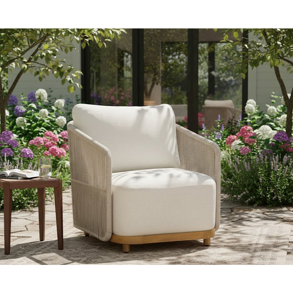 Alpine Teak Wood Outdoor Arm Chair with Biege Rope Design. Picture 6