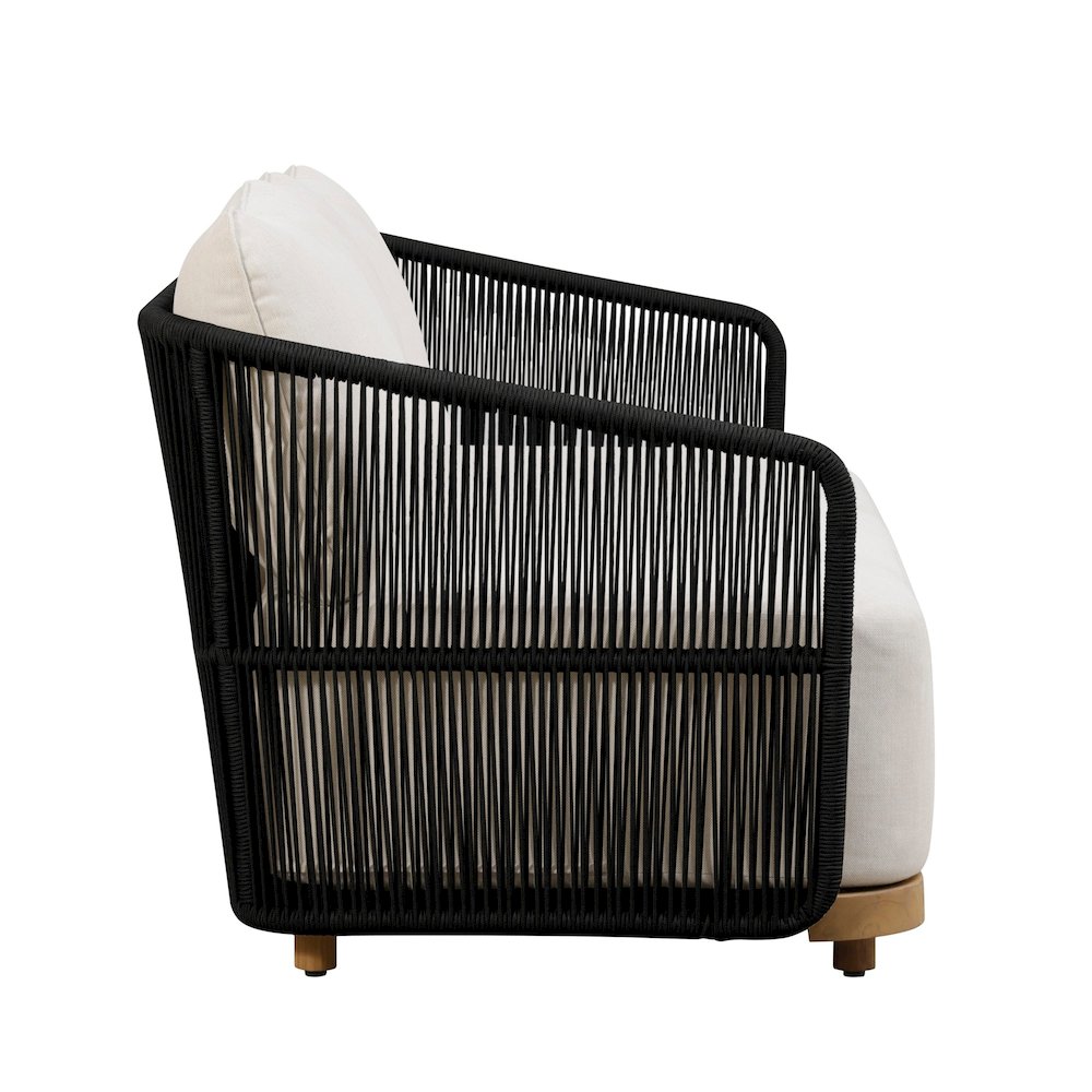 Alpine Teak Wood Outdoor Sofa with Black Rope Design. Picture 8