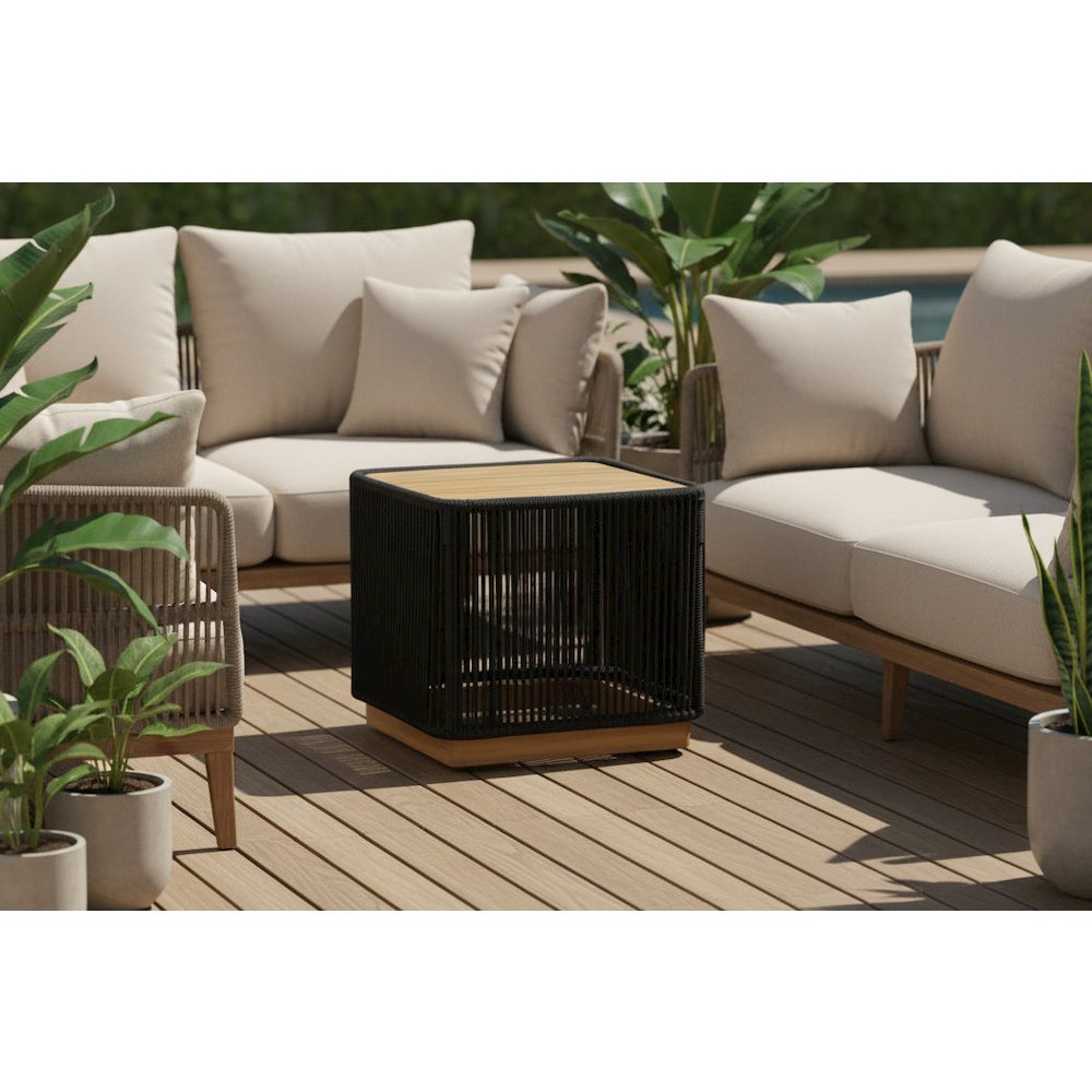 Alpine Teak Collection Rope Design End Table - Black. Picture 3
