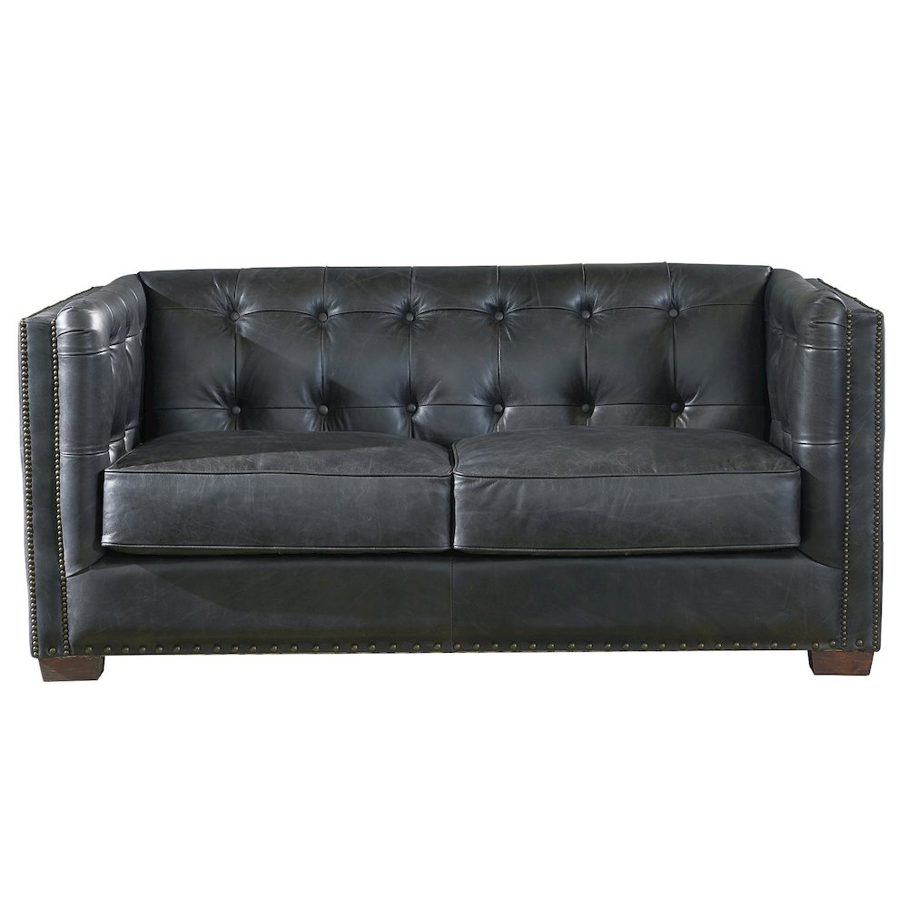 Tuxedo Leather Love Seat - Slate. Picture 1