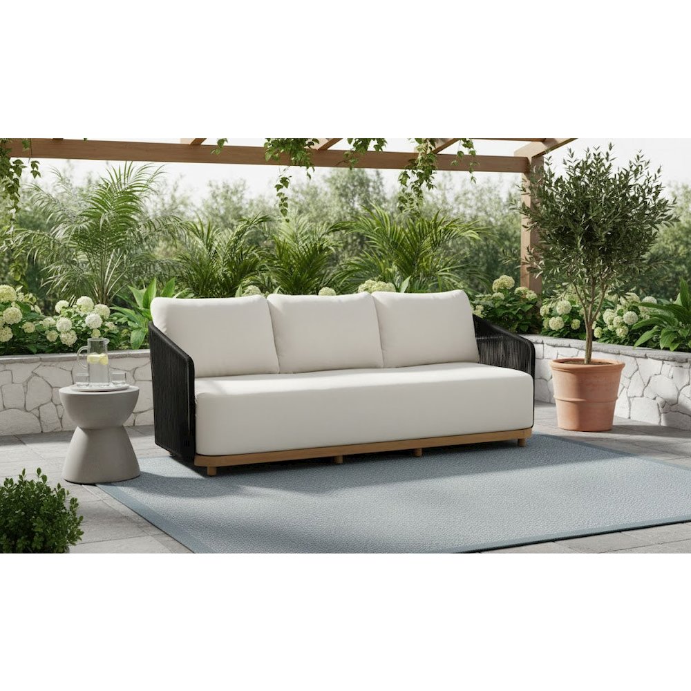 Alpine Teak Wood Outdoor Sofa with Black Rope Design. Picture 10