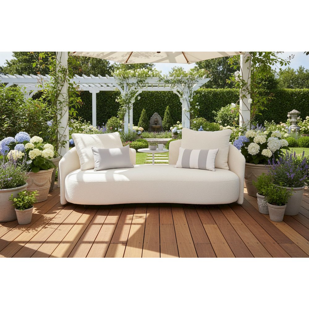 Serene Outdoor Sofa - 83", Cream Bouclé All-Weather. Picture 1