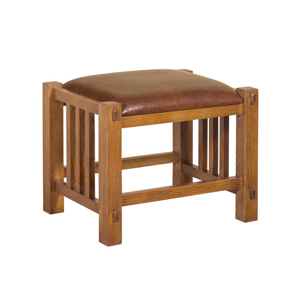 Mission Spindle Stool - Quarter Sawn Oak & Leather - Michael's Cherry. Picture 1