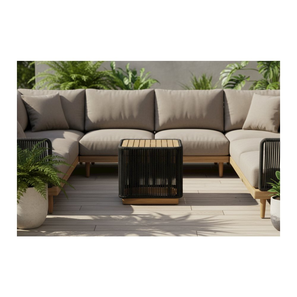 Alpine Teak Collection Rope Design End Table - Black. Picture 2