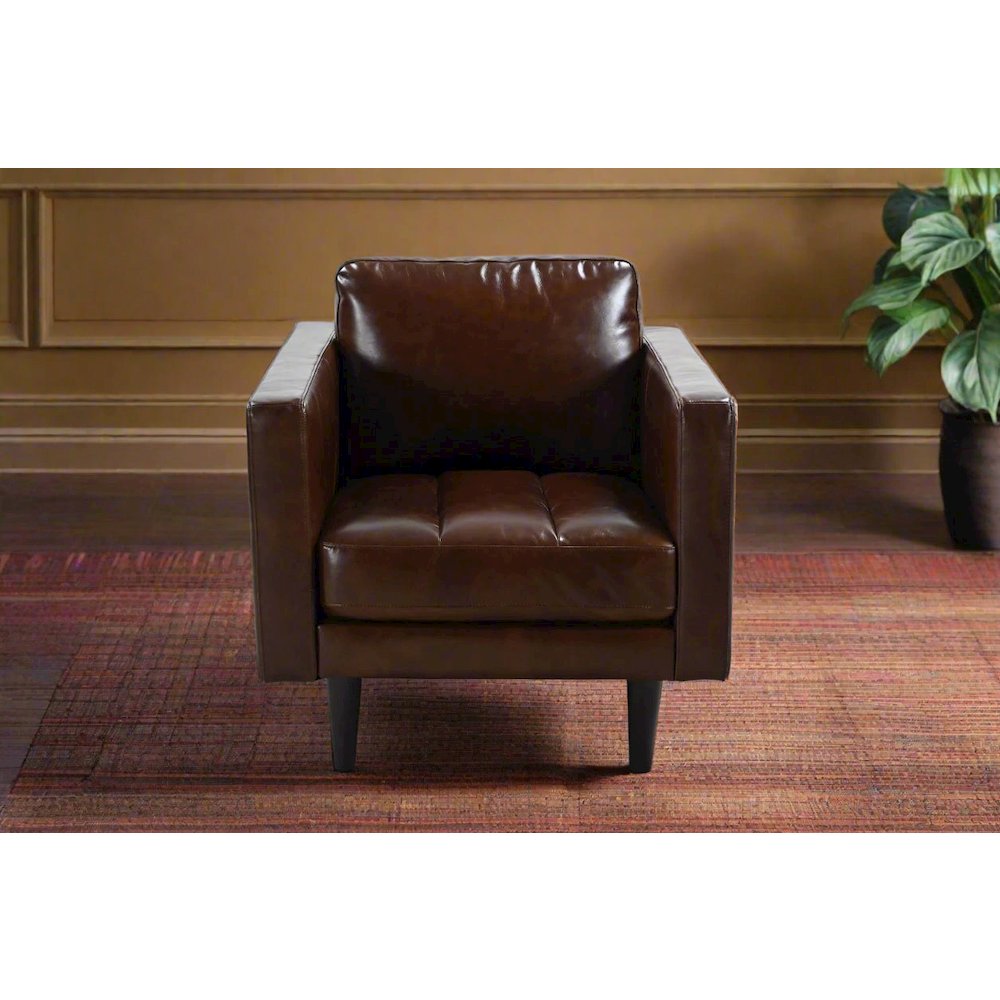 Philippe Top Grain Leather Arm Chair - Chocolate Brown. Picture 2