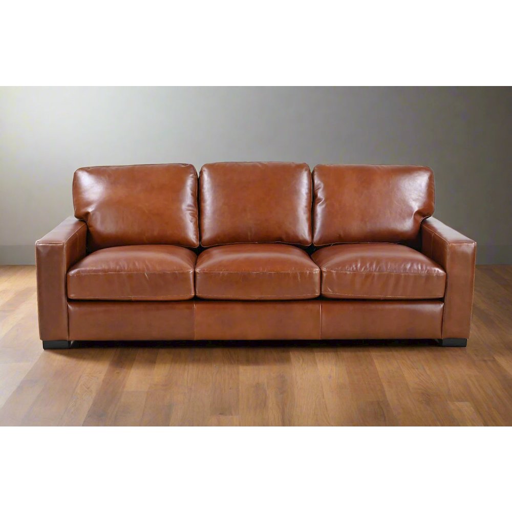 Claudette Top Grain Leather Sofa - Chestnut. Picture 1