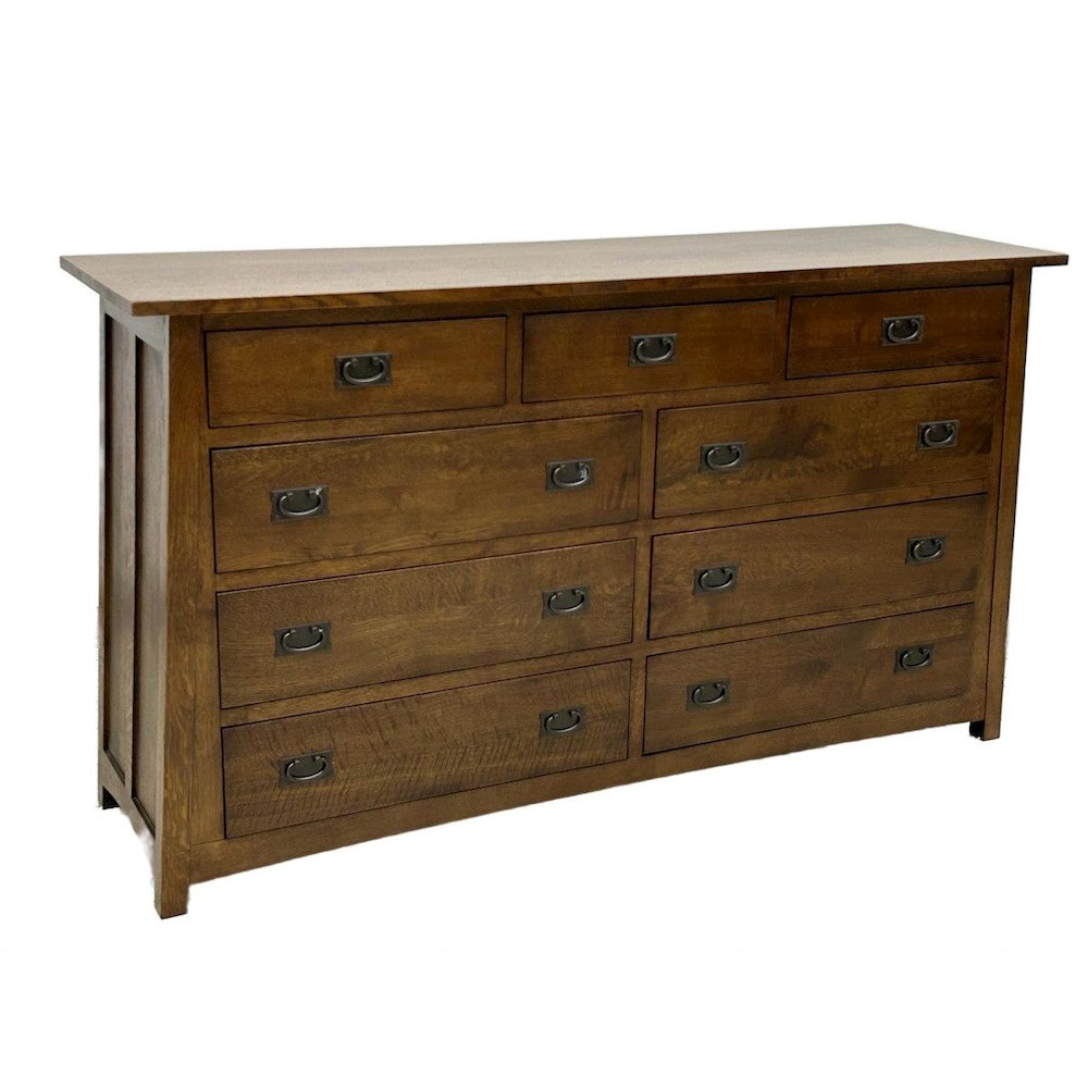 Mission Quarter Sawn Oak 9 Drawer Dresser - Walnut stain. Picture 1