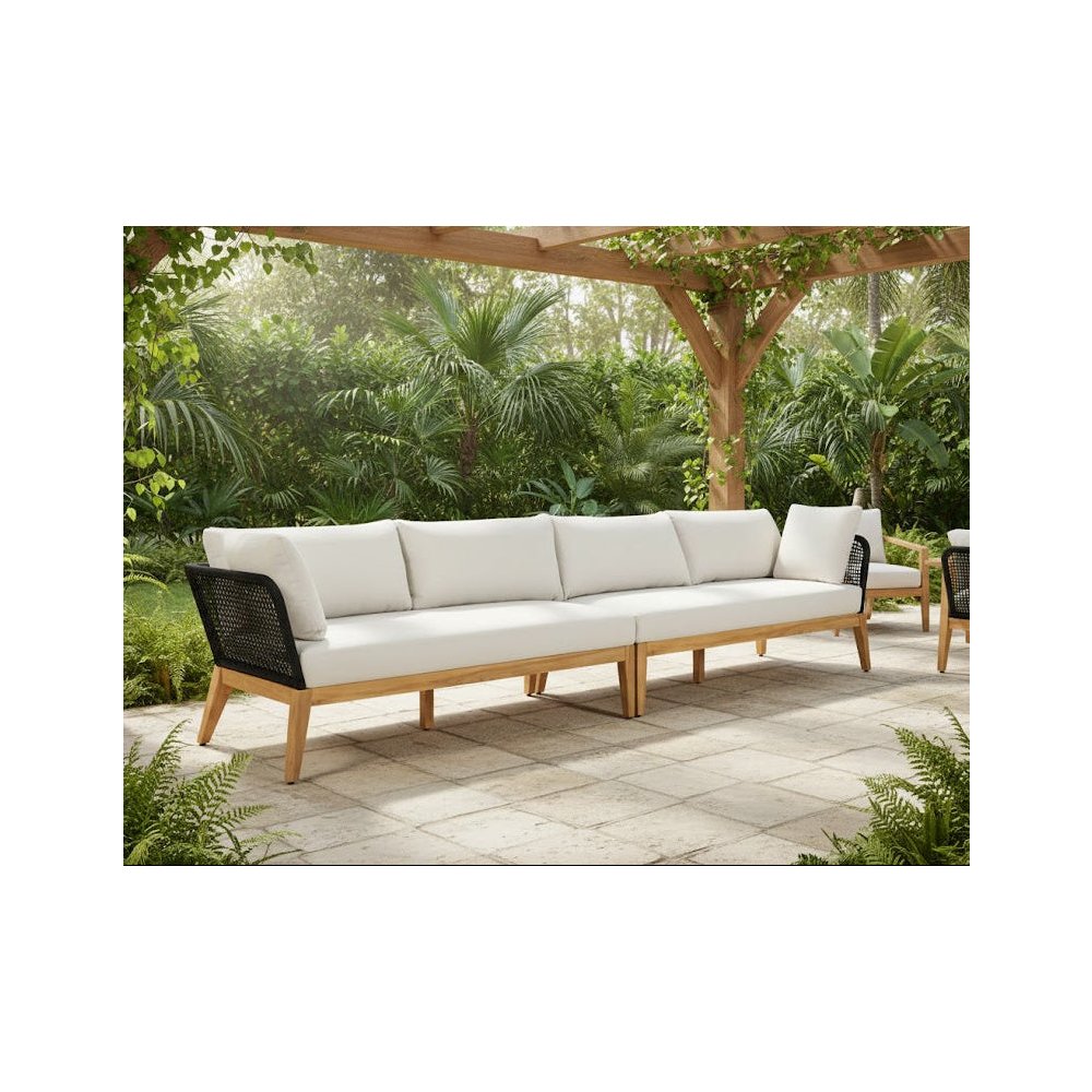 Cypress Teak Wood 128" Sofa with Black Color Rope Design. Picture 4
