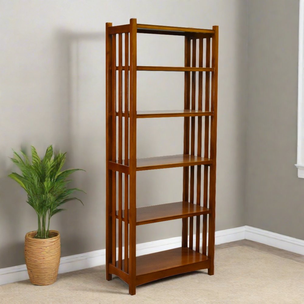 Mission Spindle Side 5 Shelf Bookcase - Michael's Cherry (MC1). Picture 3