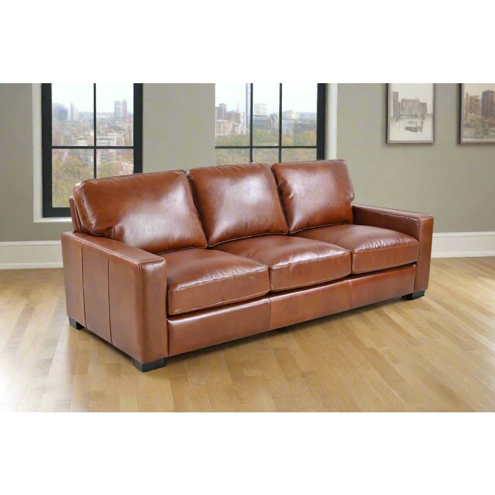 Claudette Top Grain Leather Sofa - Chestnut. Picture 2