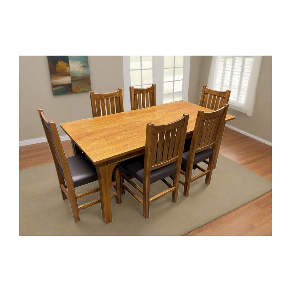 Mission 70" Solid Oak Dining Table Set With 6 #240 Chairs. Picture 1