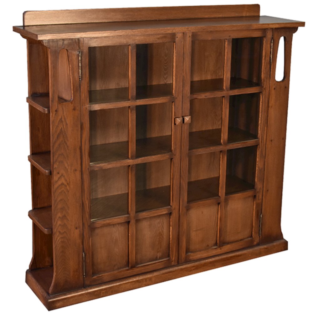 Mission Double Door Bookcase with Side Shelves - Walnut (W1). Picture 1