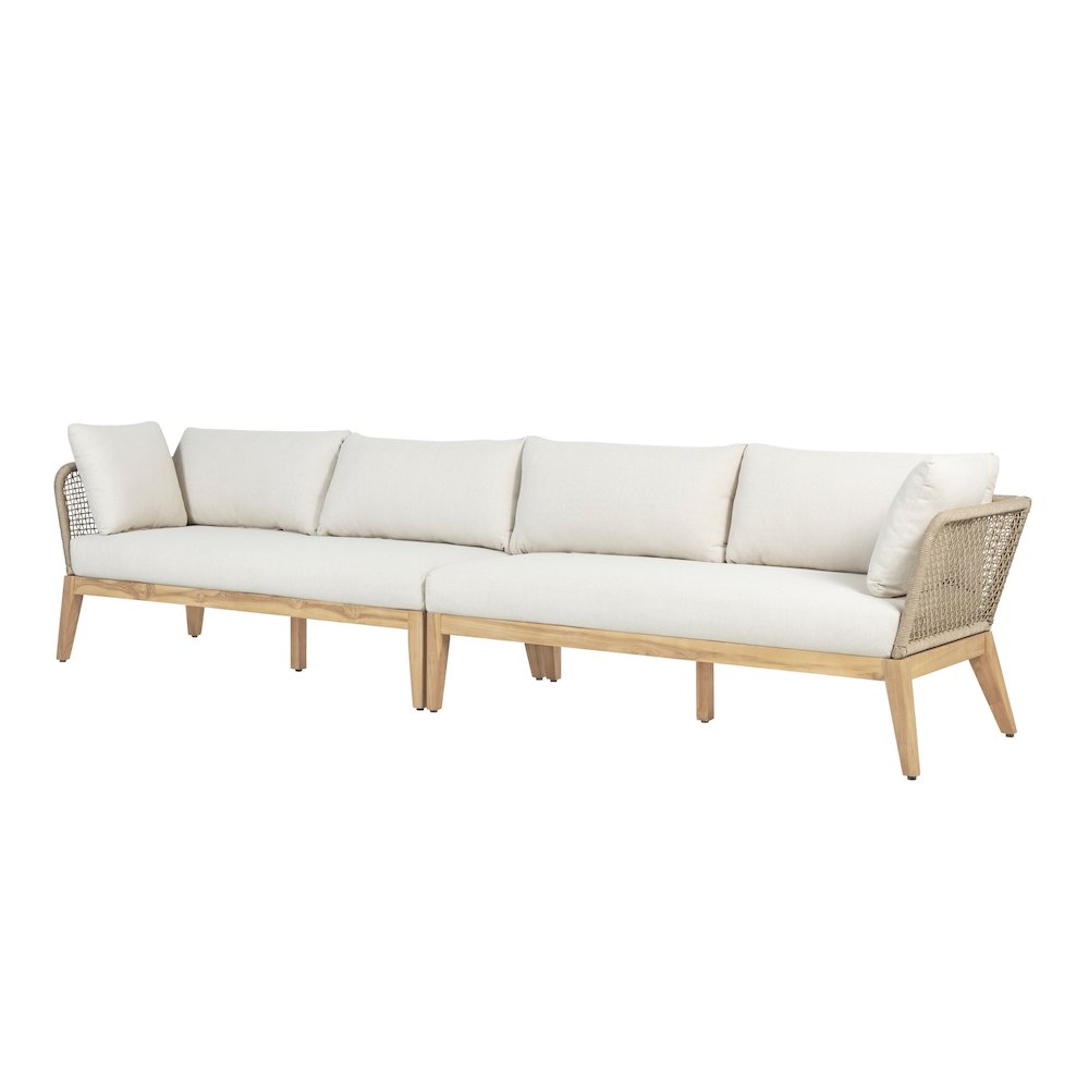 Cypress Teak Wood 128" Sofa with Beige Color Rope Design. Picture 2