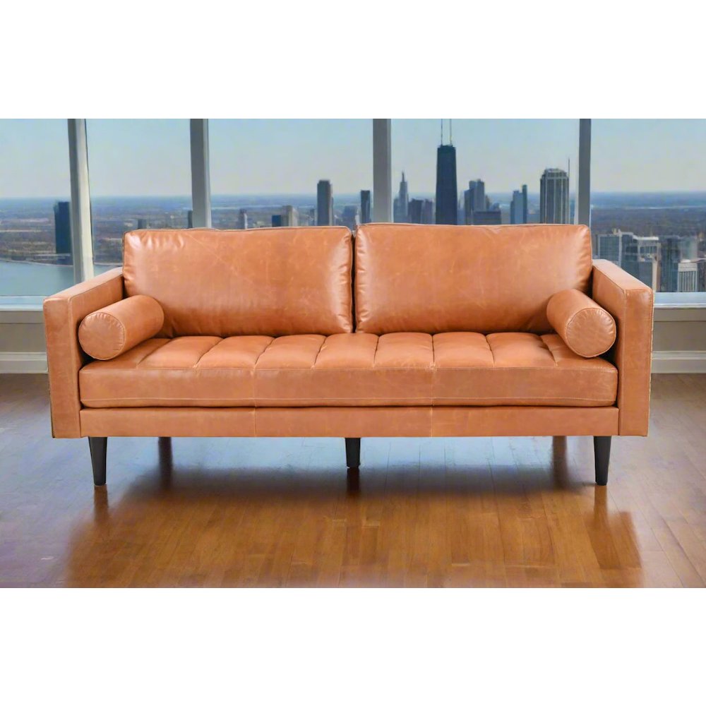 Philippe Top Grain Leather Sofa - Tan. Picture 2