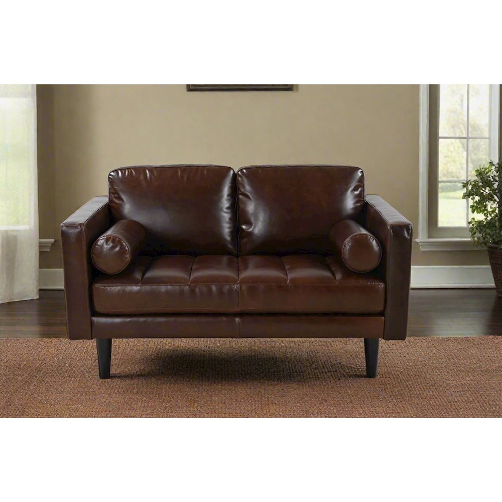 Philippe Top Grain Leather Love Seat - Chocolate Brown. Picture 2