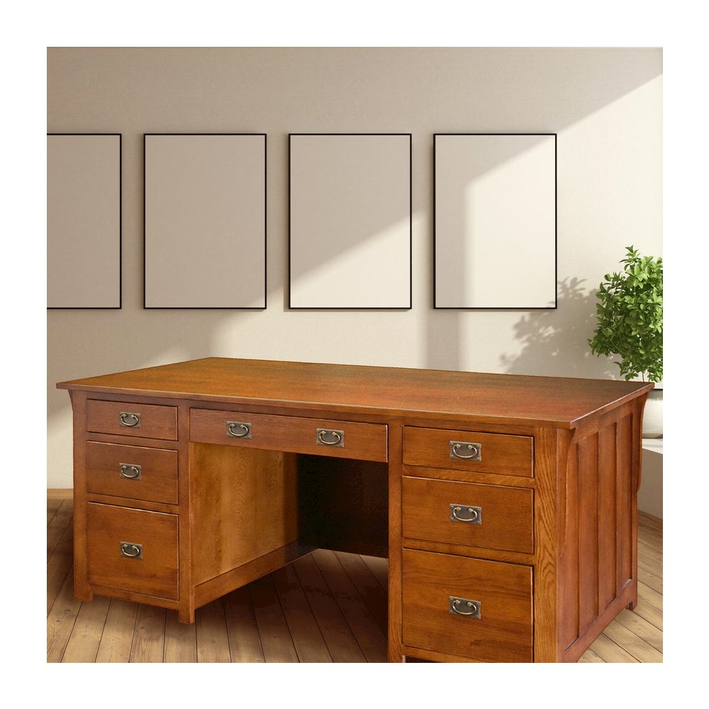 Mission Library Desk With File Cabinet Drawers - Michael's Cherry. Picture 2