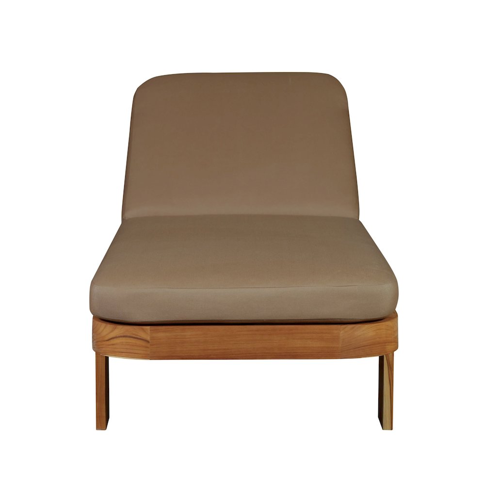 Eclipse Outdoor Solid Teak Wood Sun Lounger  - Light Brown Fabric. Picture 1